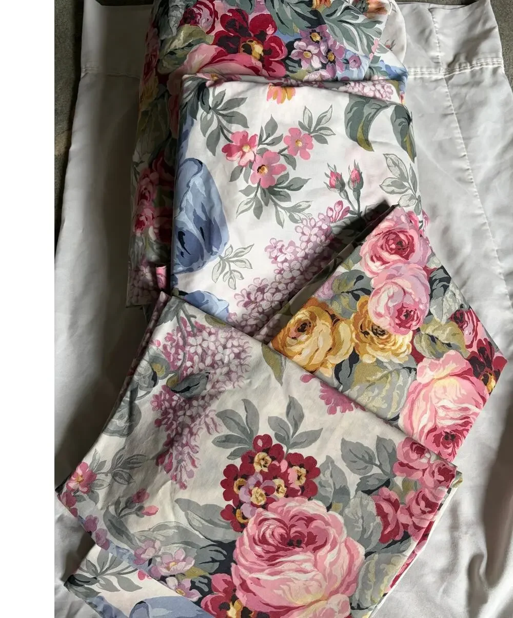 VTG Ralph Lauren Allison Floral Bedding Full Fitted Queen Flat 2 Pillowcases